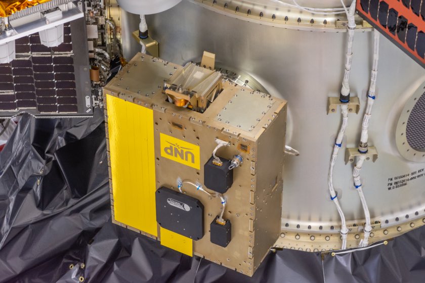 Prox-1 is seen here installed on the payload stack on the SpaceX Falcon Heavy rocket. Prox-1 is seen here installed on the payload stack on the SpaceX Falcon Heavy rocket.