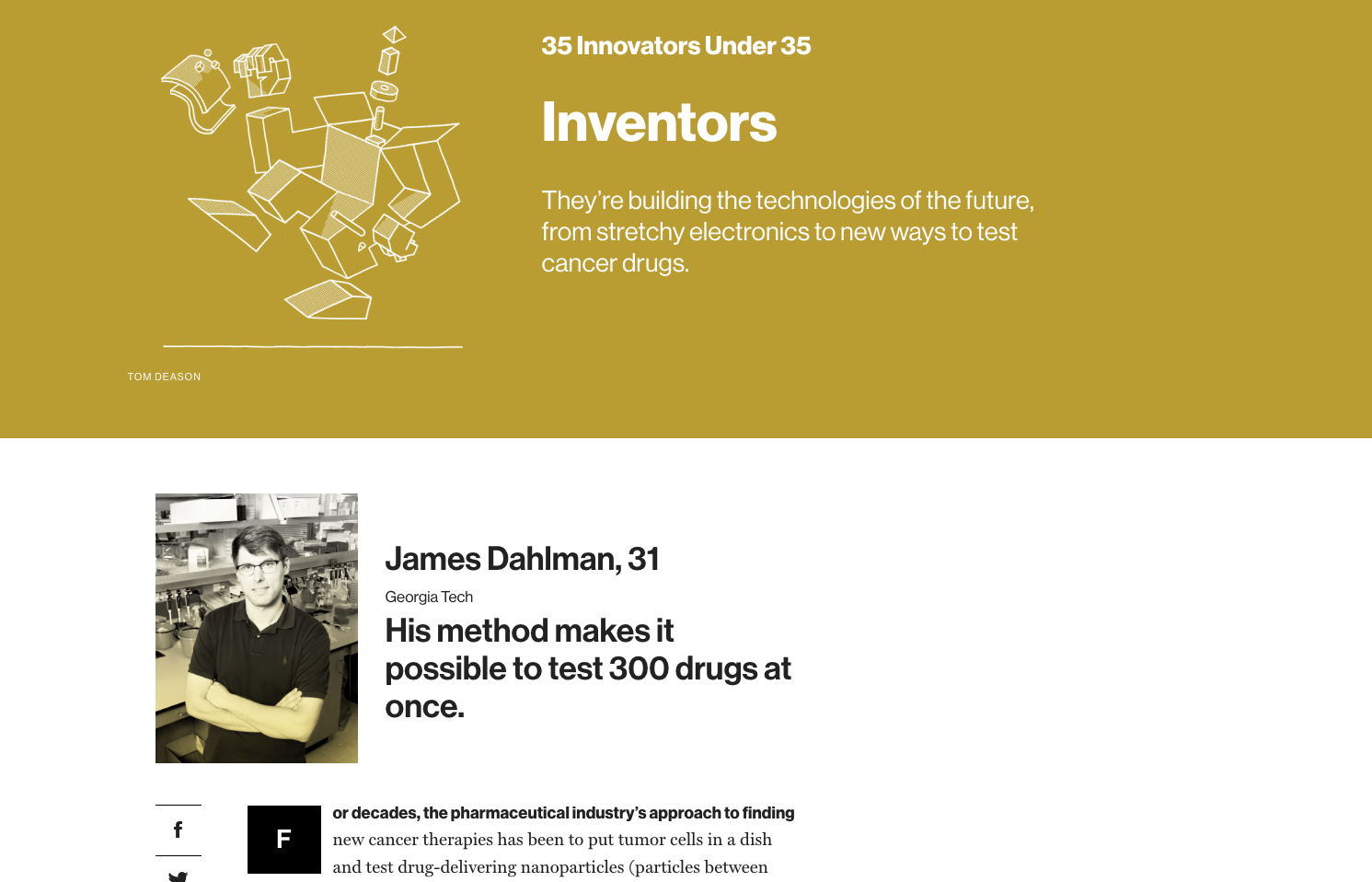 MIT Technology Review's "35 Innovators Under 35" applauded James Dahlman as a great inventor in its 2018 annual edition. Dahlman is synonymous with DNA-barcoding at Georgia Tech. The method tests hundreds of drug-delivering nanoparticles at once in vivo. Credit: MIT Technology Review