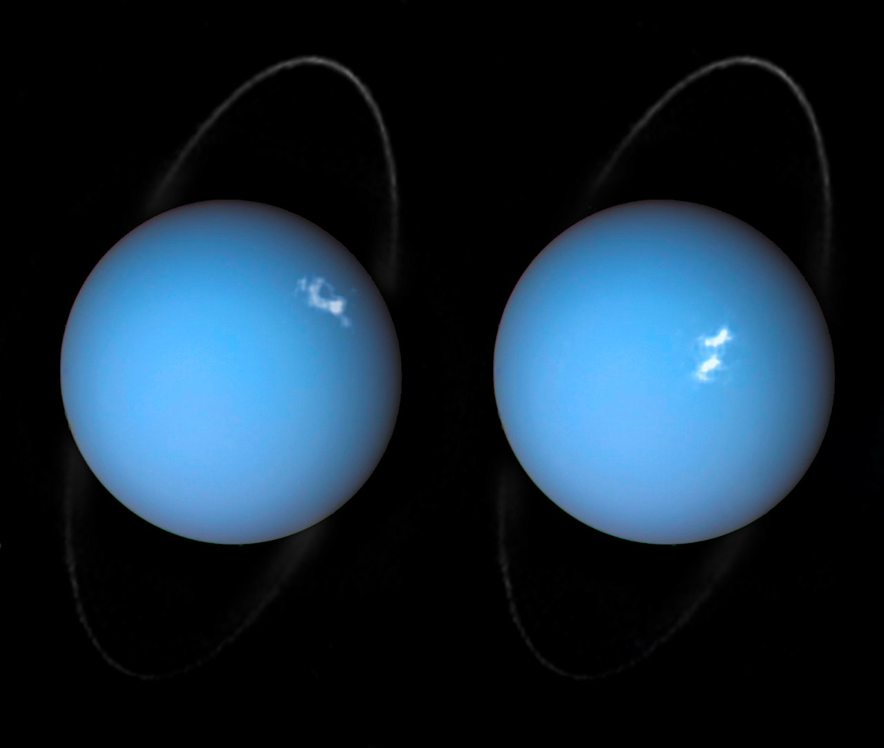 This is a composite image of Uranus by Voyager 2 and two different observations made by the Hubble Space Telescope — one for the ring and one for the auroras (Photo credit: ESA/Hubble & NASA, L. Lamy/Observatoire de Paris). This is a composite image of Uranus by Voyager 2 and two different observations made by the Hubble Space Telescope — one for the ring and one for the auroras (Photo credit: ESA/Hubble & NASA, L. Lamy/Observatoire de Paris).
