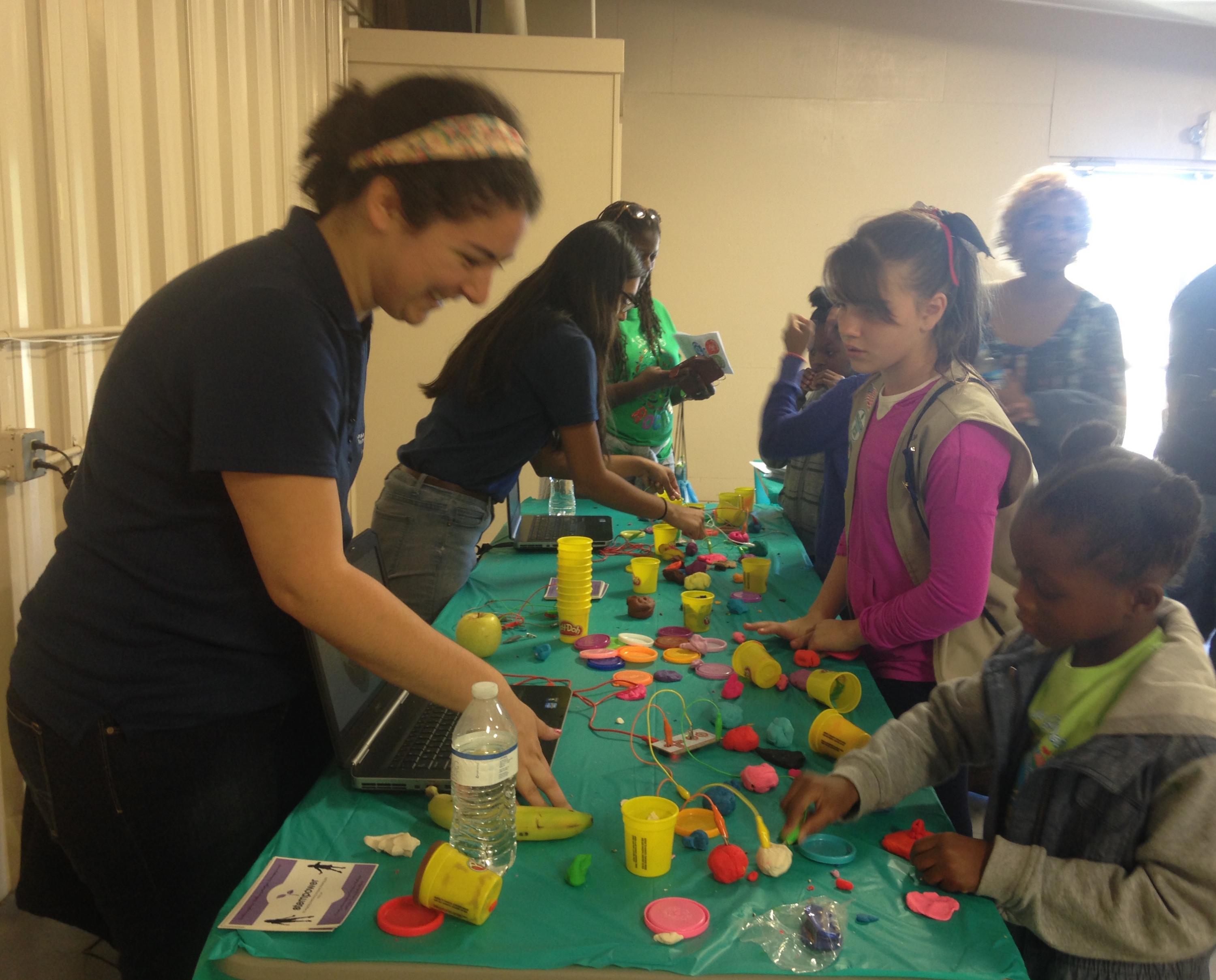 Kaitlin Rizk, co-founder of Stempower and undergraduate in the H. Milton Stewart School of Industrial &amp; Systems Engineering, mentors fourth- and fifth-grade Girl Scouts by exploring STEM and learning key character values.