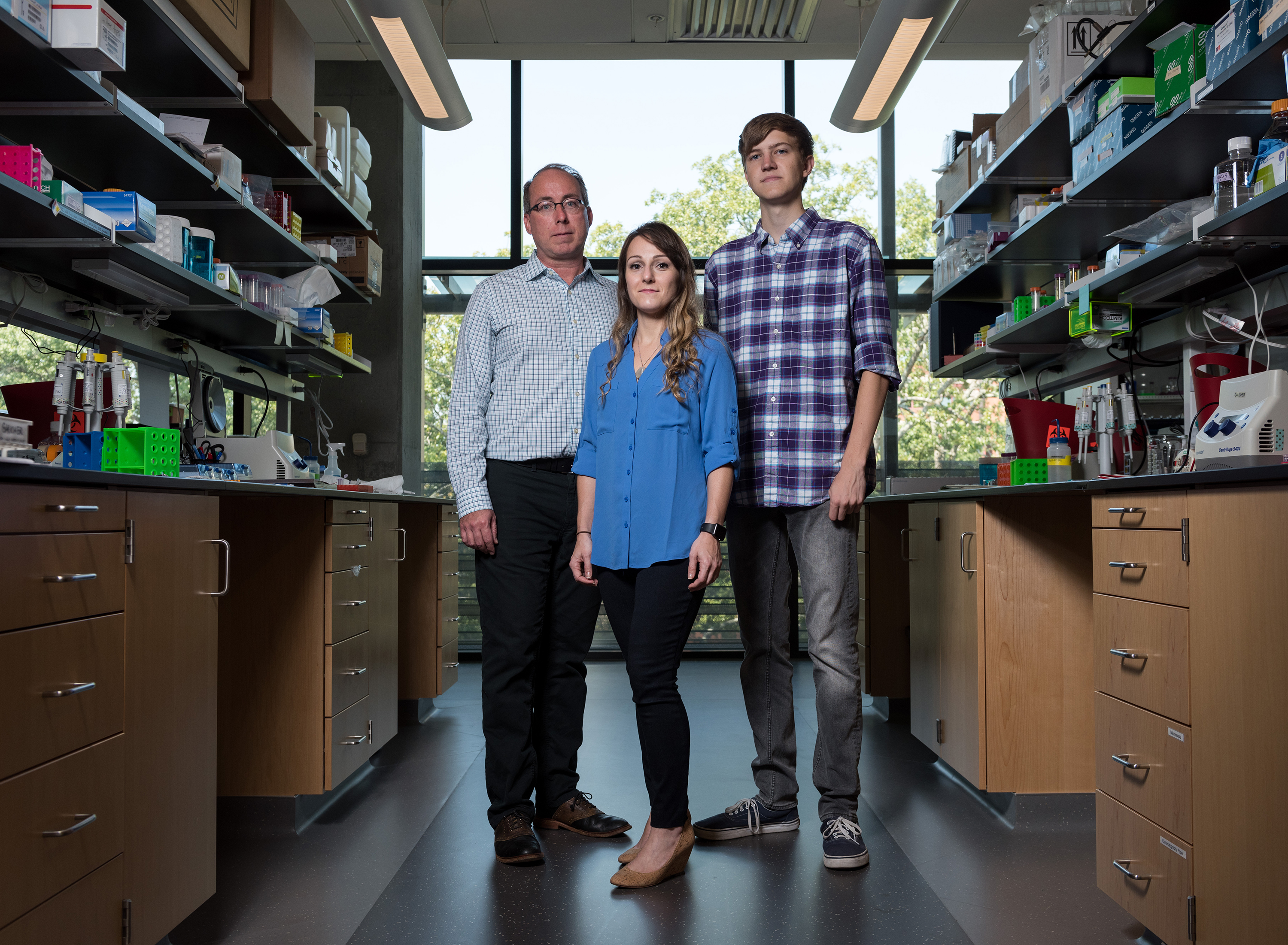 From left to right: Eric Gaucher, Ryan Randall and Caelan Radford in Gaucher's lab at the Georgia Institute of Technology.Credit: Georgia Tech / Rob Felt