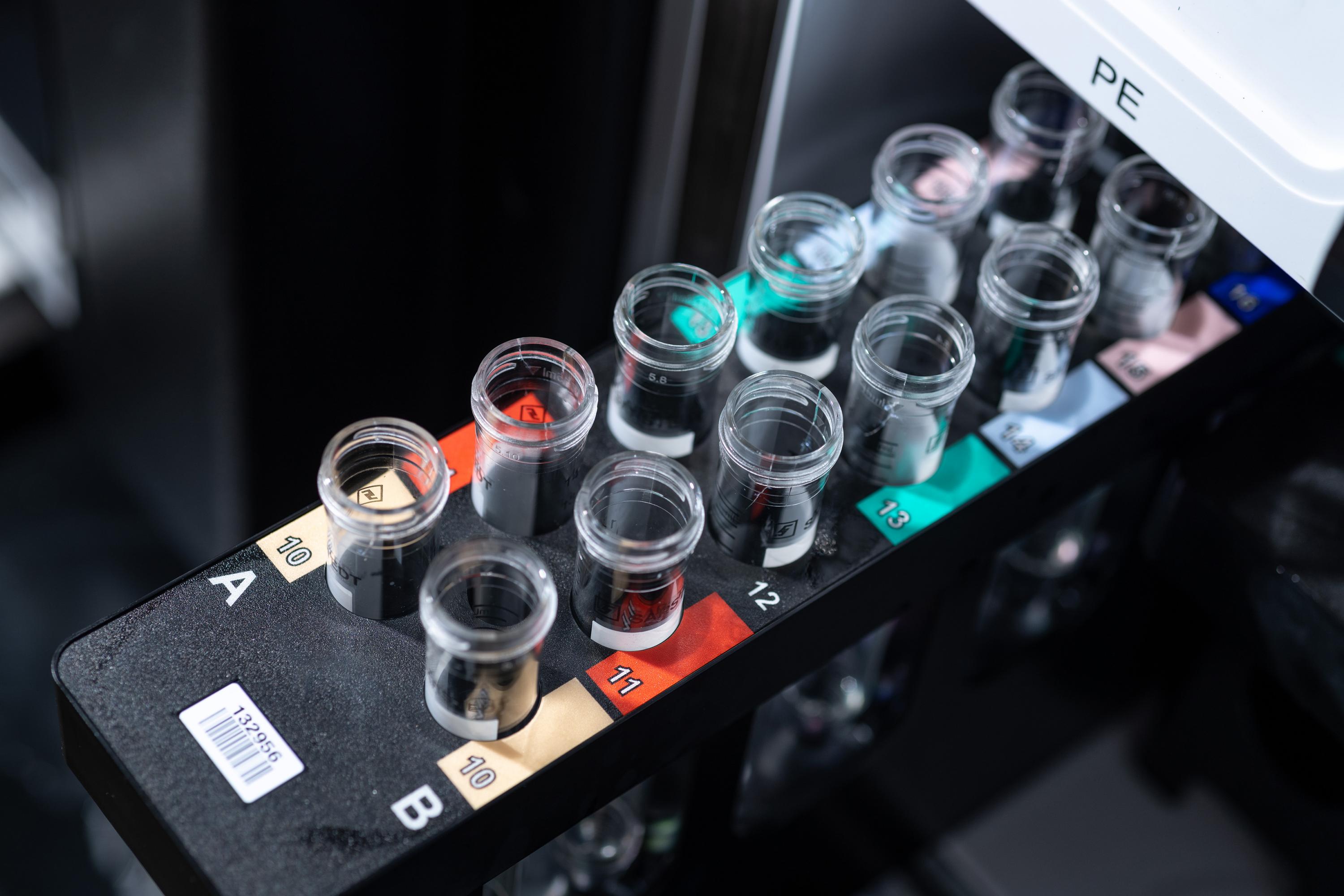 Sample tubes from sequencing equipment are shown in Georgia Tech’s Petit Institute for Bioengineering and Bioscience. (Credit: Rob Felt, Georgia Tech)

 