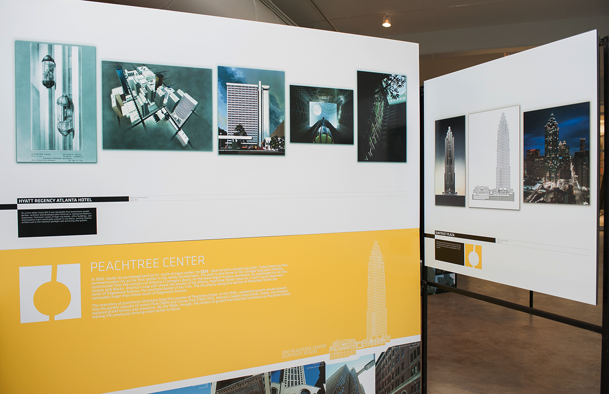 One section of The Peachtree Way exhibit includes the work of John Portman, Tech alumnus and namesake for the John Portman Dean’s Chair in the College of Architecture.