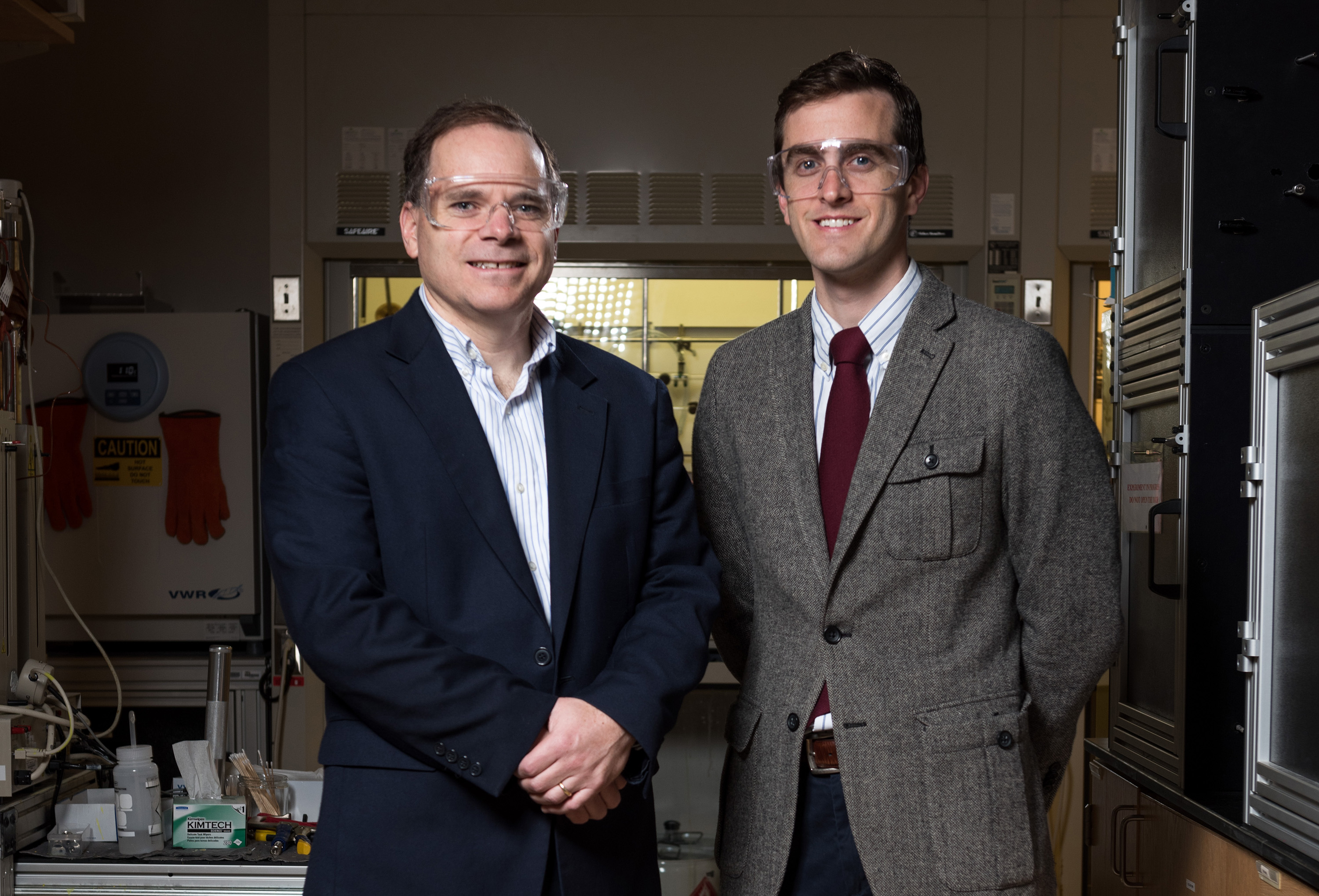 Thermally-based industrial chemical separation processes such as distillation now account for 10 to 15 percent of the world’s annual energy use. Researchers at the Georgia Institution of Technology are suggesting seven energy-intensive separation processes they believe should be the top targets for research into low-energy purification technologies. Shown are (l-r) David Sholl and Ryan Lively. (Credit: Rob Felt, Georgia Tech) Thermally-based industrial chemical separation processes such as distillation now account for 10 to 15 percent of the world’s annual energy use. Researchers at the Georgia Institution of Technology are suggesting seven energy-intensive separation processes they believe should be the top targets for research into low-energy purification technologies. Shown are (l-r) David Sholl and Ryan Lively. (Credit: Rob Felt, Georgia Tech)
