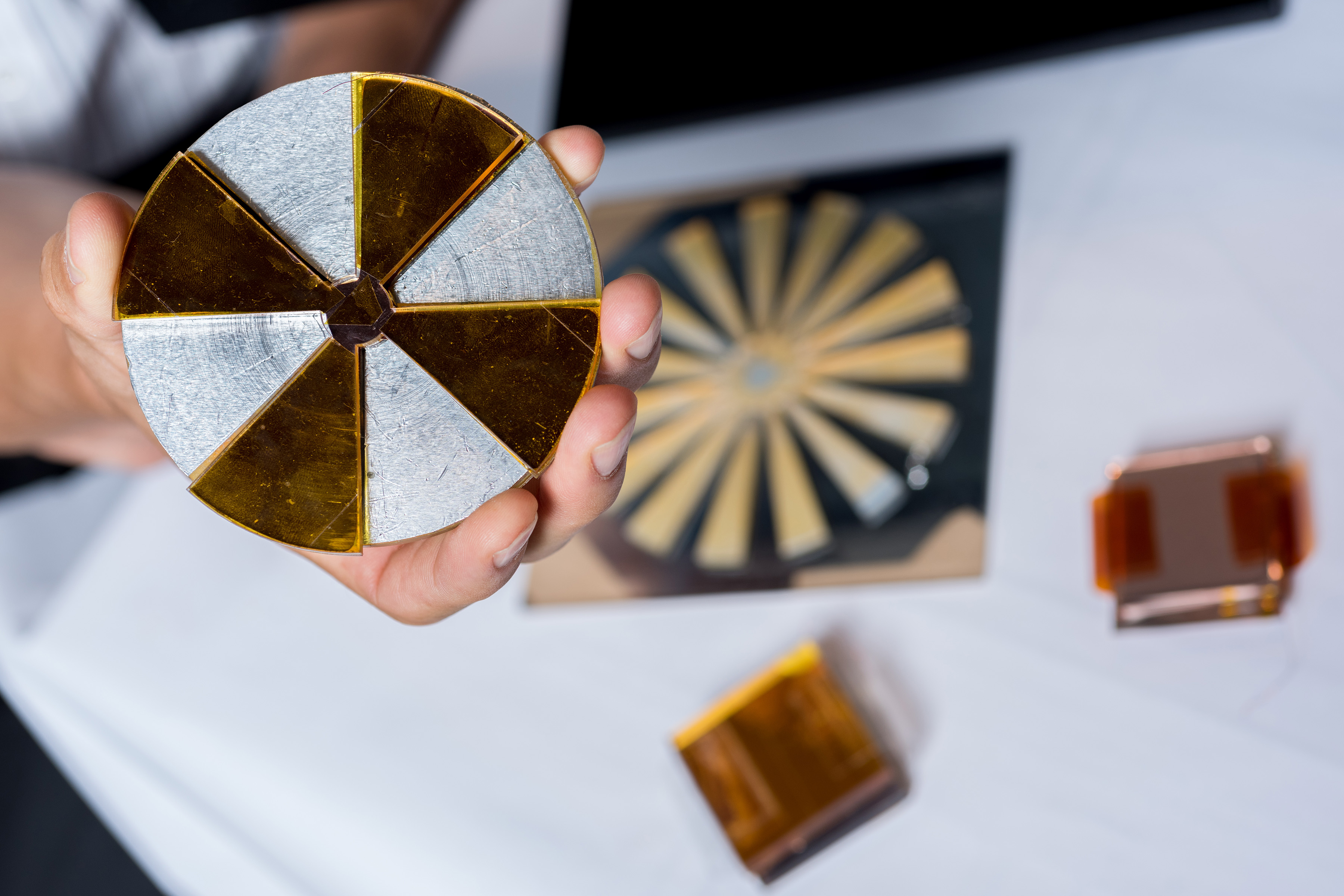 More than 60 research groups worldwide are now developing variations of the triboelectric nanogenerator (TENG). Shown in this image is a collection of the devices. (Credit: Rob Felt, Georgia Tech)