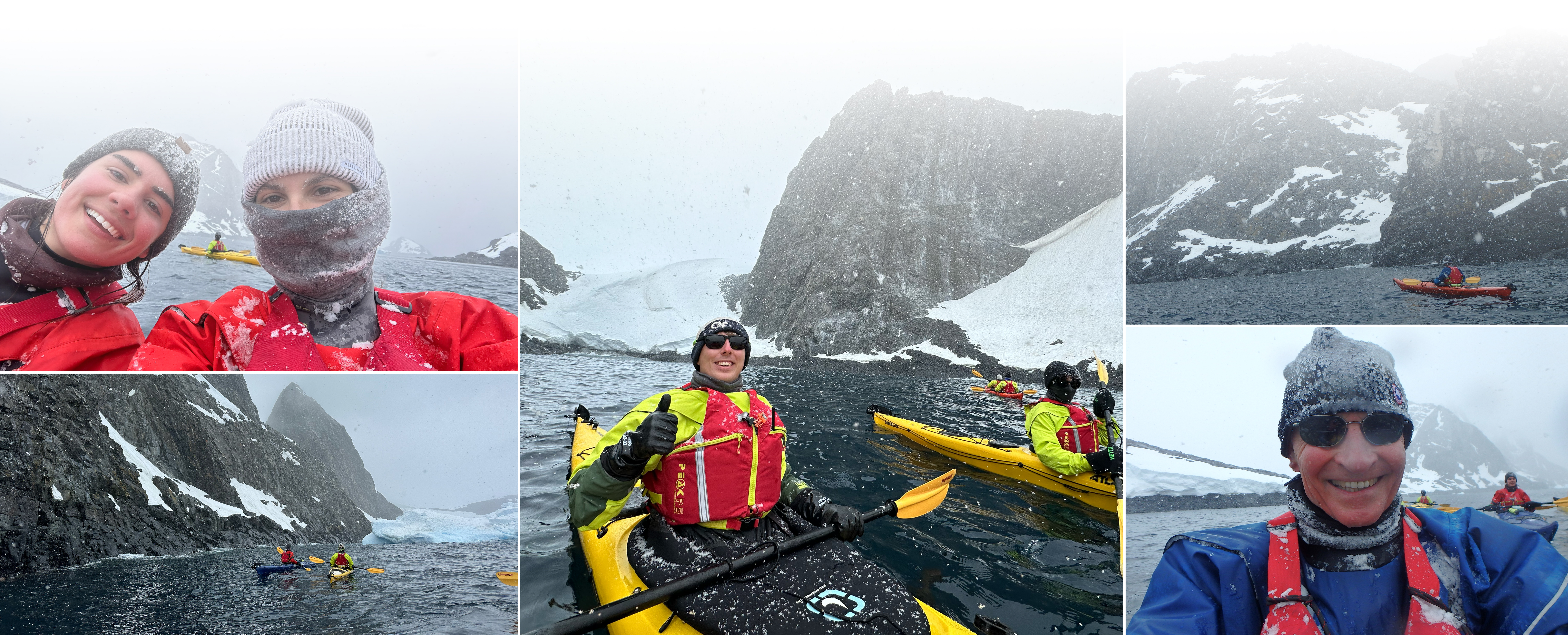 Collage of images from kayaking in the snow on Christmas Day.