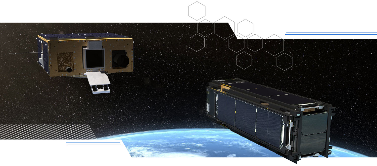 A photorealistic rendering of the Prox-1 satellite in space